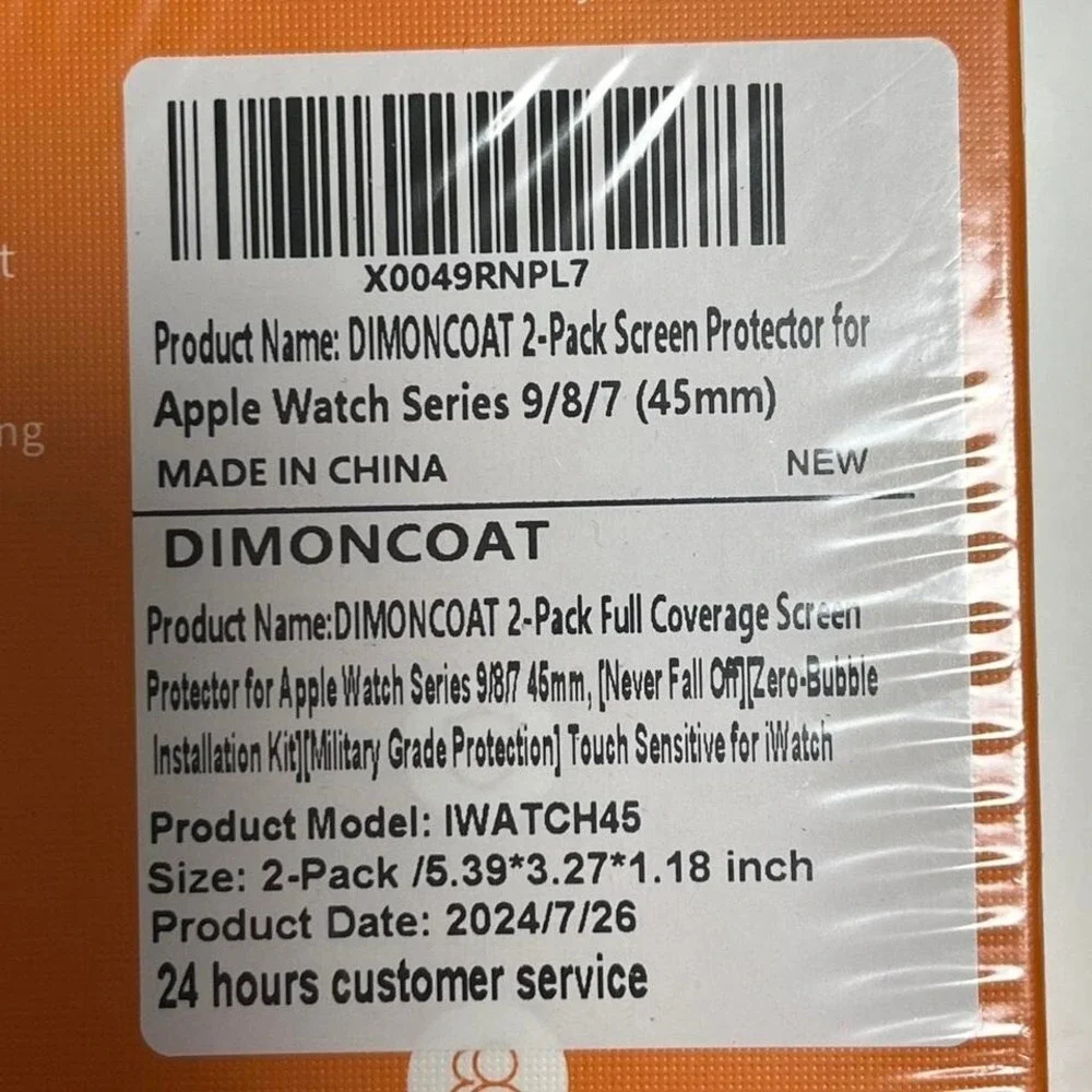 2-pack Apple Watch Series 9/8/7 45mm Dimoncoat Screen‎ protector Full Coverage